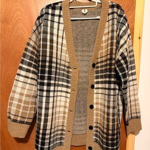 Arket Black and Tan Plaid Oversized Cardigan